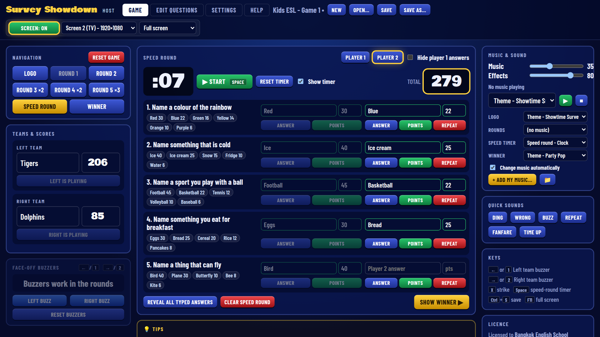 Survey Showdown – Host screen – speed round