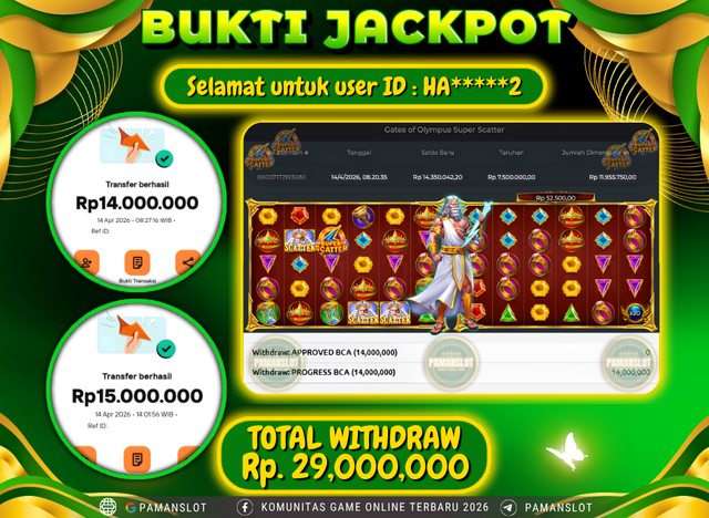 Selamat kepada Member PAMANSLOT Game Gates Of Olympus Super Scatter : HA*****2