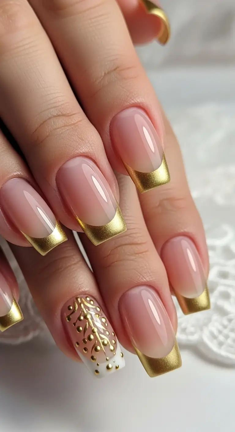 Bridal Gold French Tip Squoval Nails