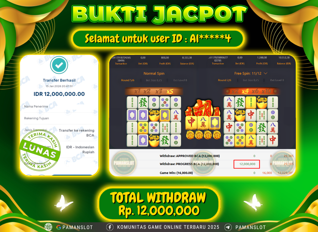 PAMANSLOT JACKPOT Game PG - Mahjong Ways Rp.12,000,000- LUNAS