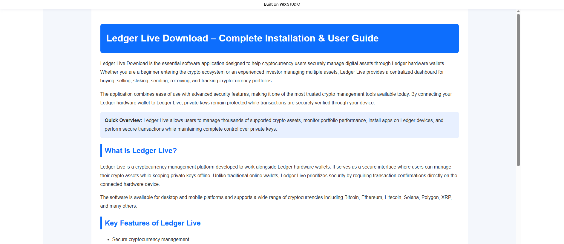 Forensic screenshot of ledgr-getstart.wixstudio.com showing the phishing page layout