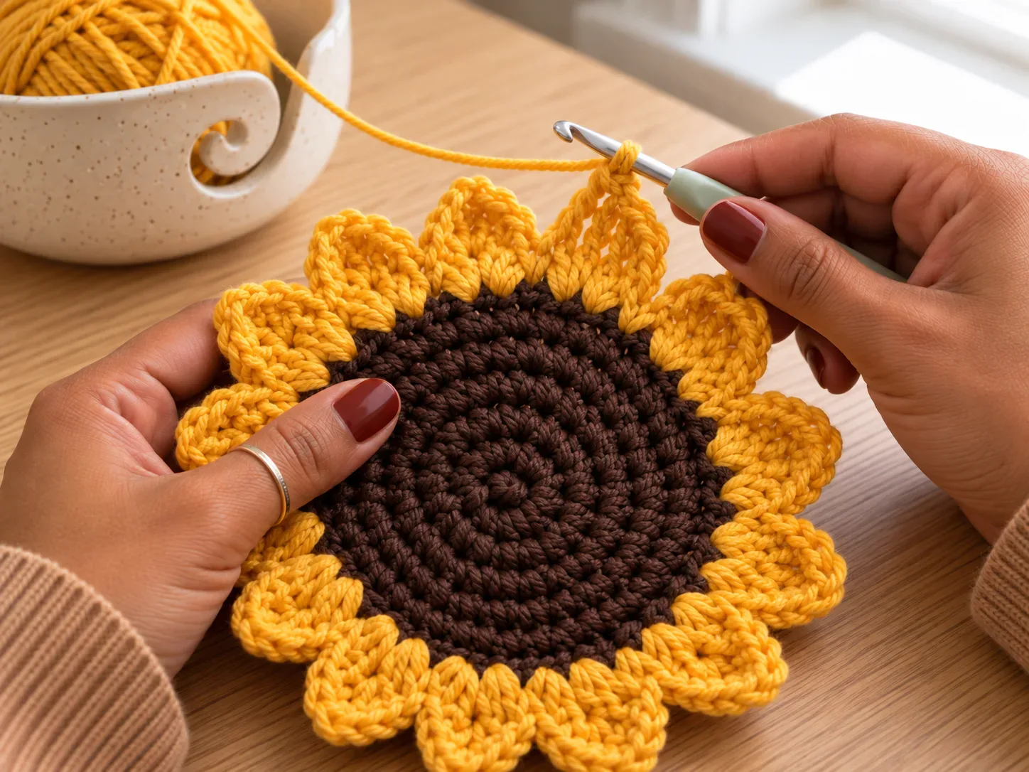 Sunflower Harvest Hot Pad: Begin the decreases