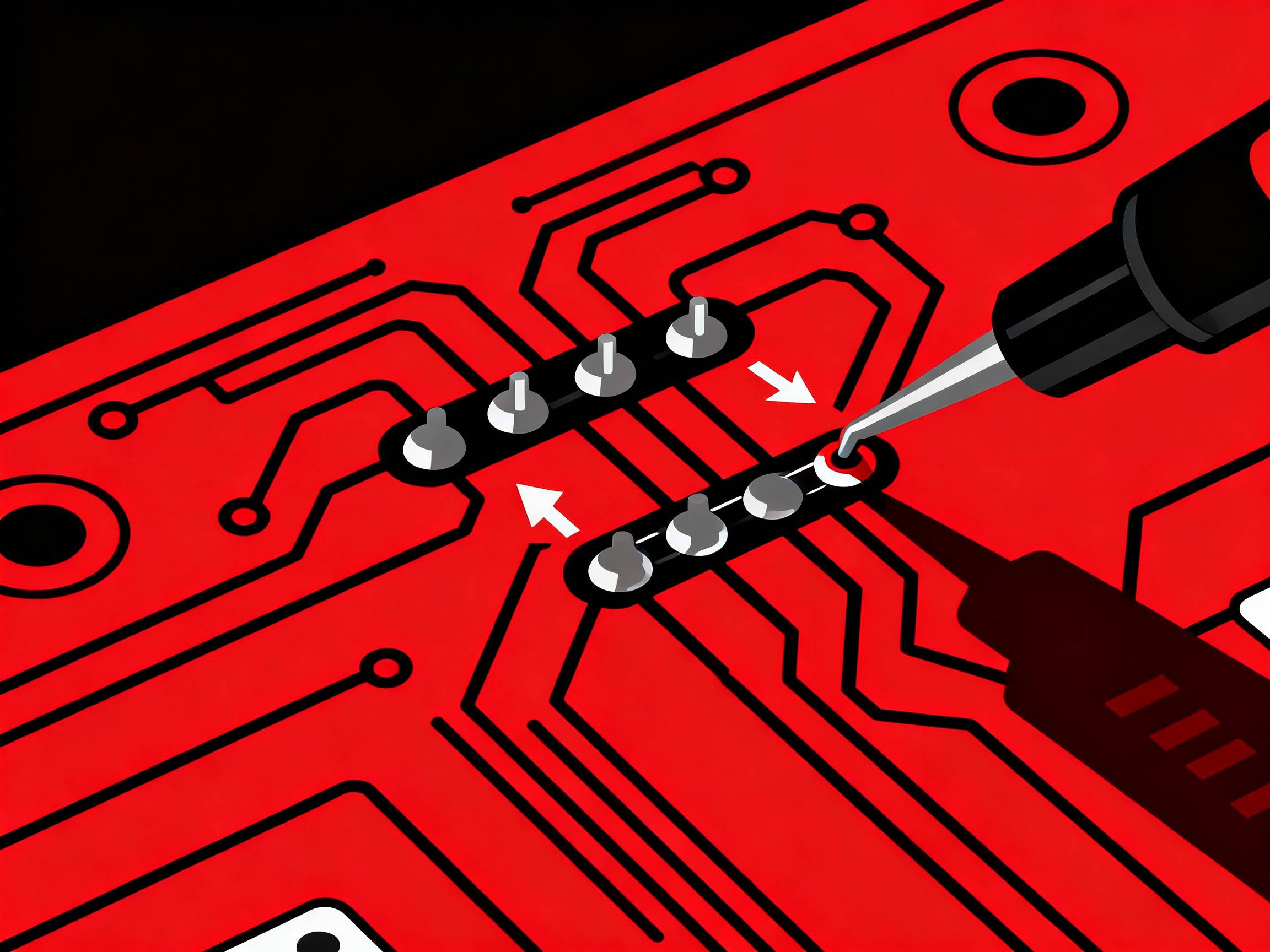 Close-up of circuit board cold solder joint defect.