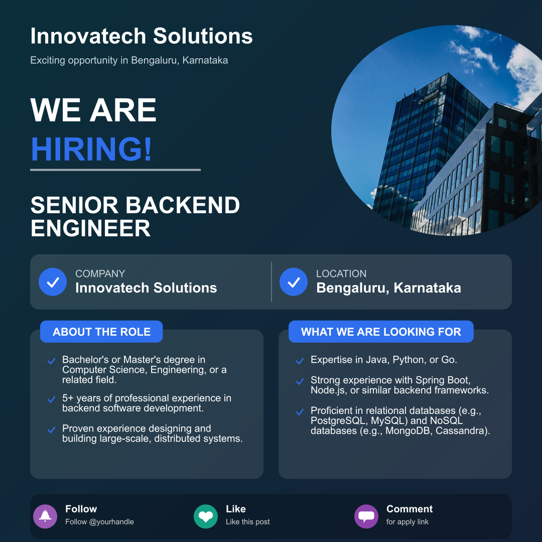 Innovatech Solutions Jobs: Senior Backend Engineer Position Available