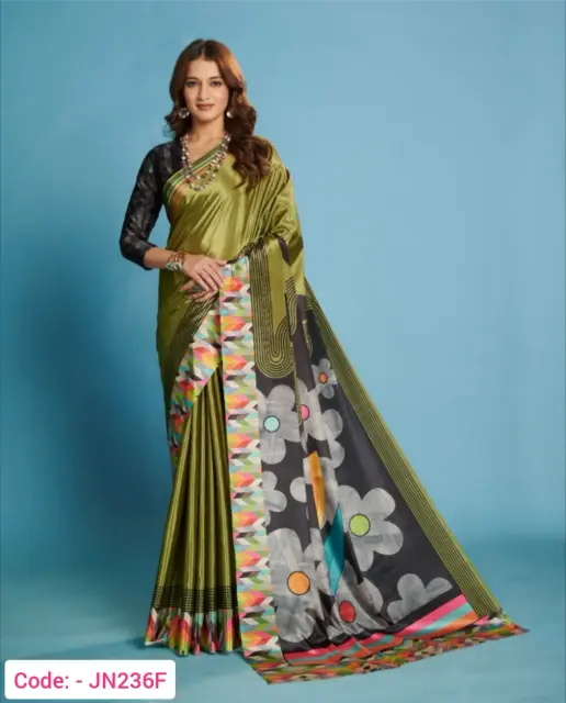 Mehandi color digital print saree
