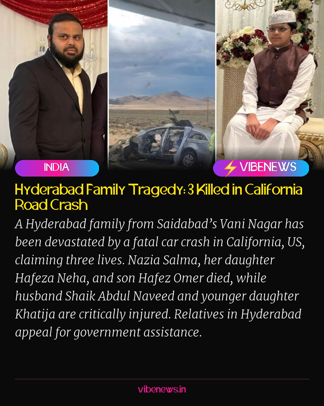 Hyderabad Family Tragedy: 3 Killed in California Road Crash