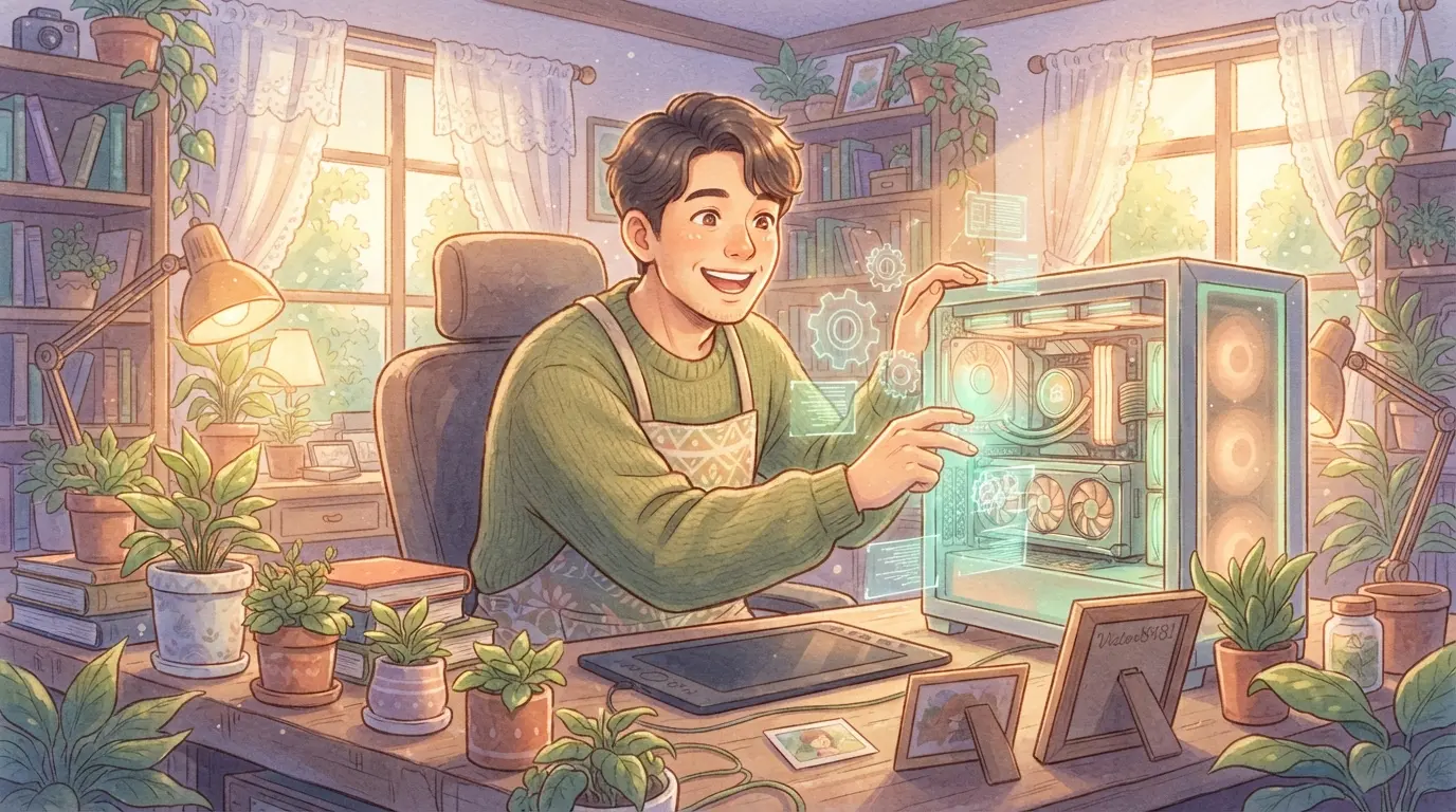 2026년 최신 윈도우 게이밍 PC에서 숨겨진 5가지 성능 설정을 세팅하는 30대 게이머 에디터의 모습