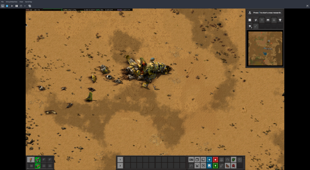 It's Factorio on Gentoo in QEmu!