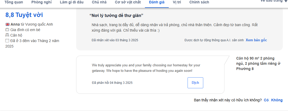 Review 8.8/10 của khách Anna trên Agoda Review Agoda của khách Anna