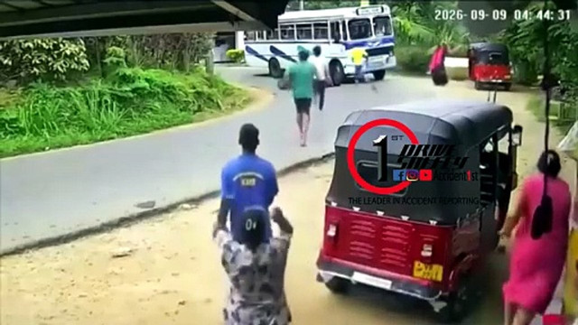 A motorcyclist avoids 9.99 when he is hit by a bus at a bend.