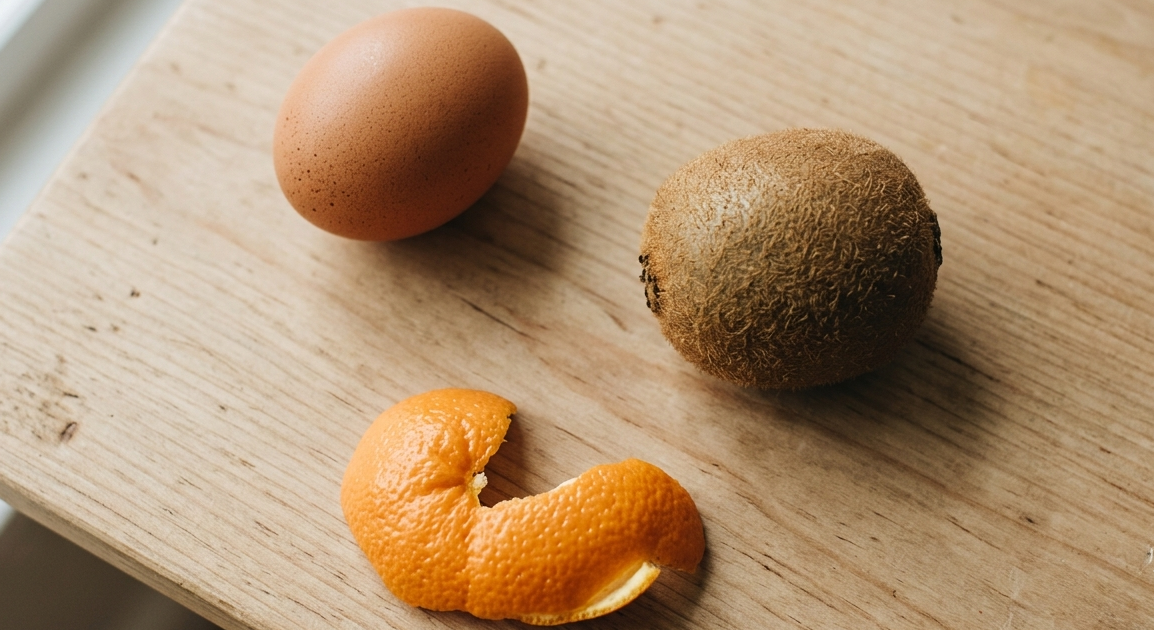 Egg, kiwi, and orange peel used for e-file pressure control practice