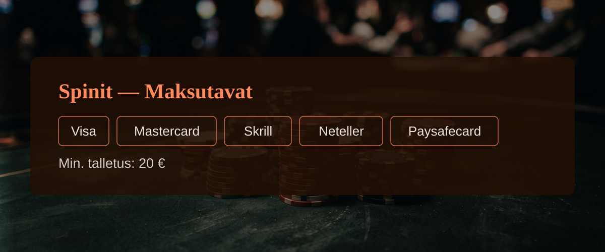 Spinit — Maksutavat: Visa, Mastercard, Skrill, Neteller, Paysafecard Spinit — Maksutavat: Visa, Mastercard, Skrill, Neteller, Paysafecard
