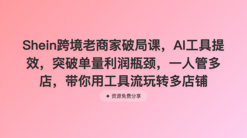 Shein跨境老商家破局课，AI工具提效，突破单量利润瓶颈，一人管多店，带你用工具流玩转多店铺