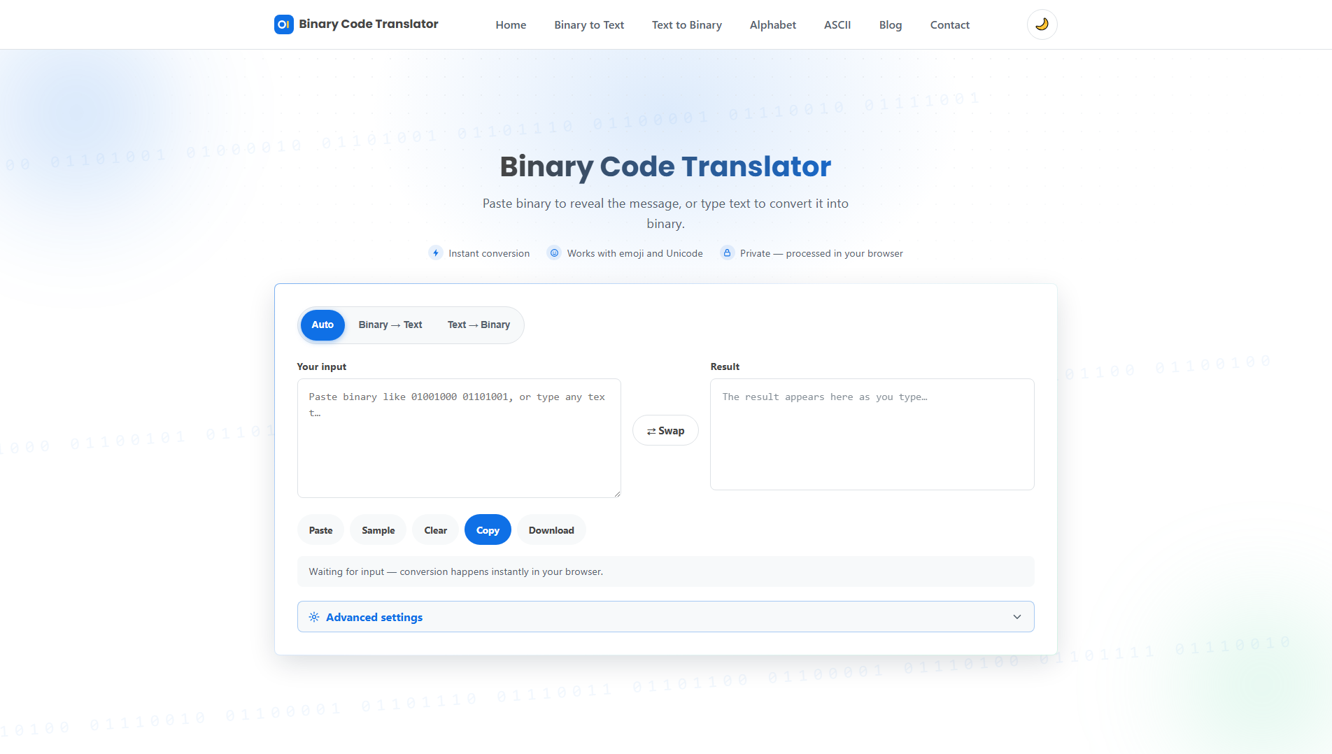 Stored capture of binarycodetranslate.com