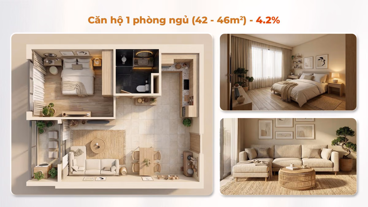 Mặt bằng Căn hộ 1 Phòng Ngủ