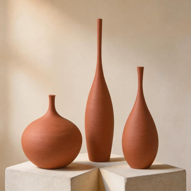 Zen-Inspired Terracotta Organic Tall Vase