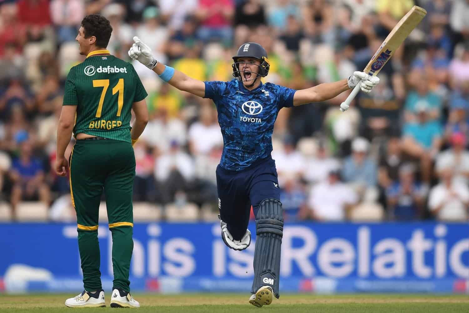 England cricket players celebrating during a match