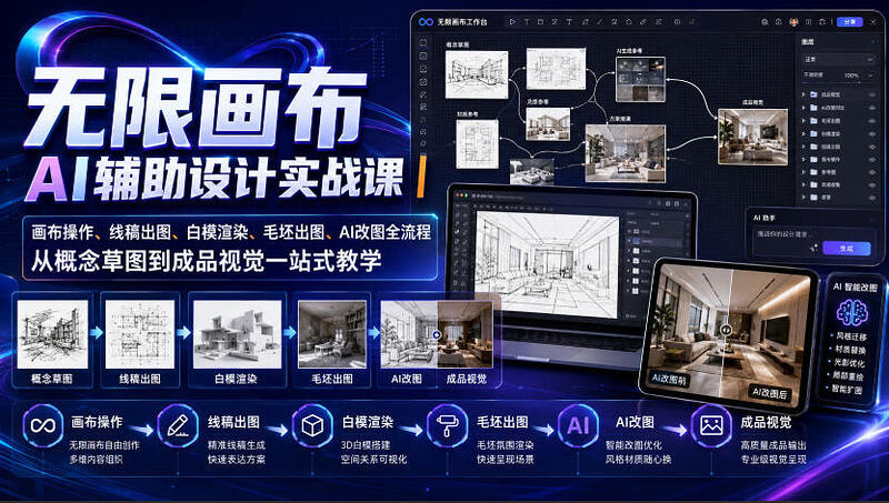 无限画布AI辅助设计实战课，从概念草图到成品视觉一站式教学