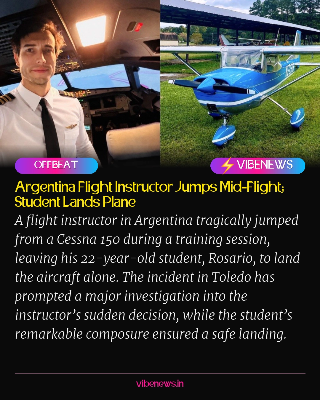 Argentina Flight Instructor Jumps Mid-Flight; Student Lands Plane