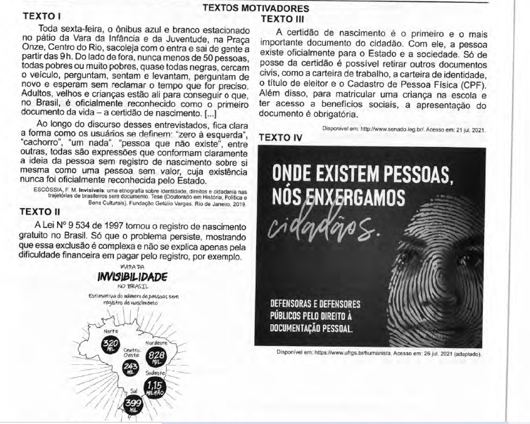 ENEM 2021 -Invisibilidade e registro civil: garantia de acesso à ...