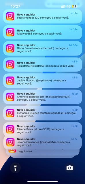 Print real de notificações de novos seguidores