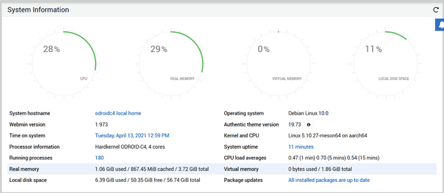 ODROID C4 installed details:
- Armbian Bionic (official) + all the default software
- WebMin
- WireGuard client - always on with split-tunnel
- Transmission - always on
- OpenJDK-8-jre-headless
- MongoDB 4.4 - stock from existing Ubuntu package lists
- TP-LINK Omada Controller Software 4.5.11 installed via TAR & install directions online
