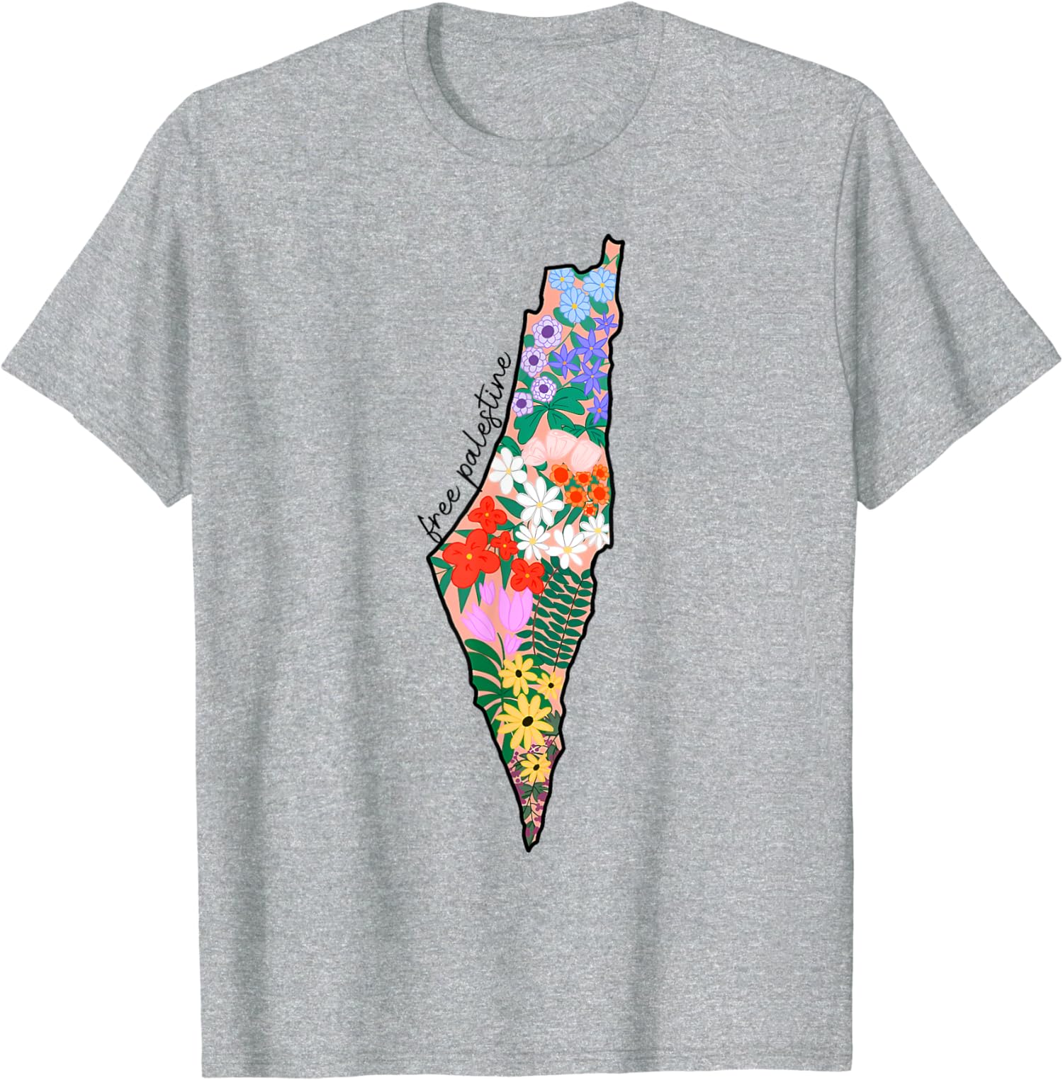 Free Palestine Floral Map Free Gaza Palestine Flag Unisex T-Shirt