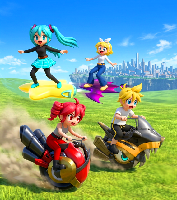 Miku Rin Len and Teto in Kirby Air Riders.png