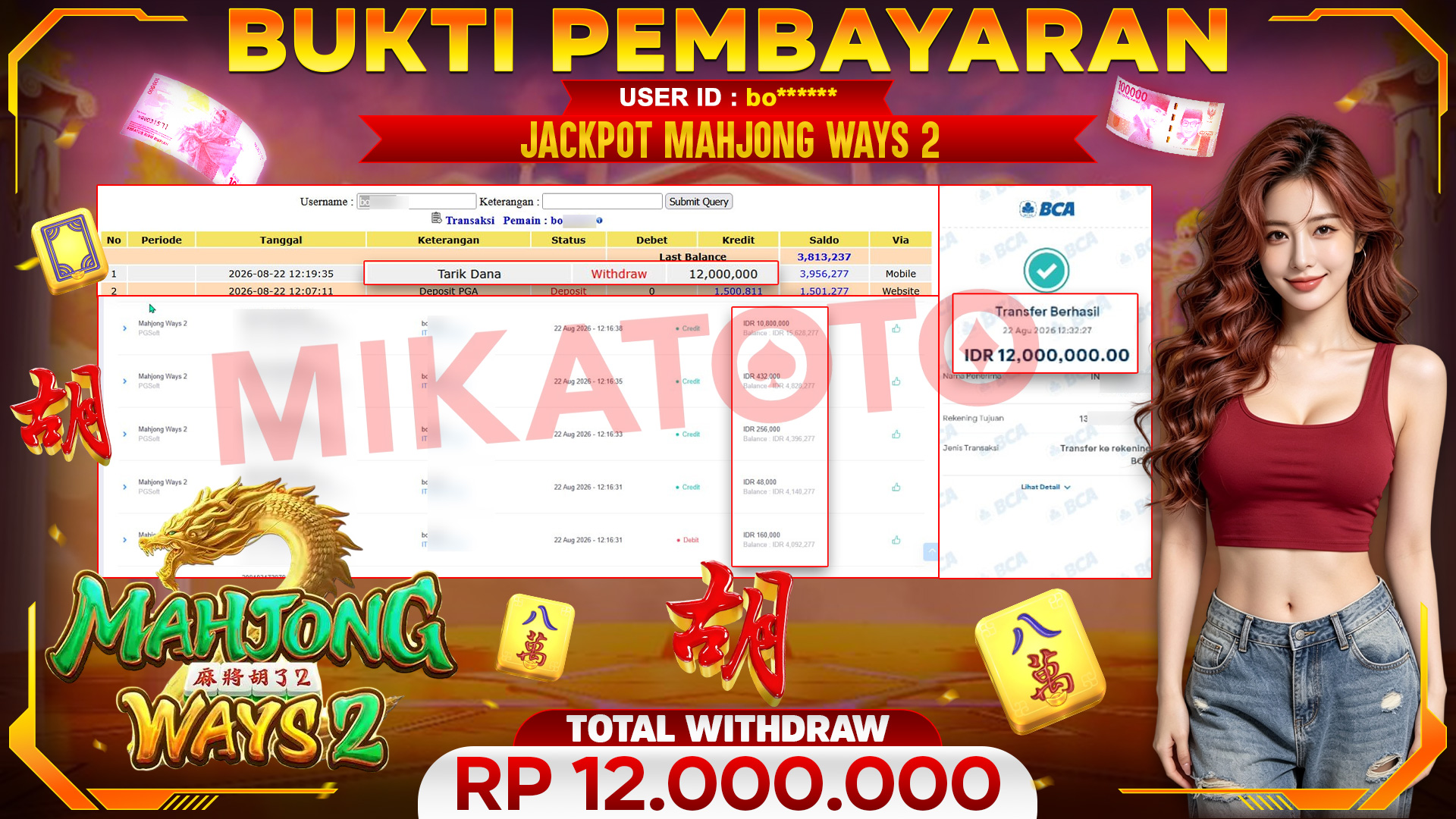 🏆 SELAMAT KEPADA PEMENANG JACKPOT DI Mahjong Ways 2 - PGSoft 12,000,000 🏆