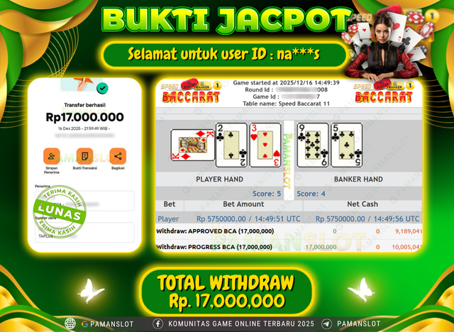 PAMANSLOT JACKPOT Game Speed Baccarat Rp.17,000,000- LUNAS