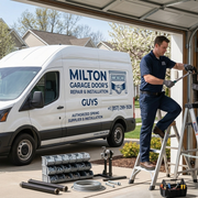 Garage door spring repair technician at work in Milton MA