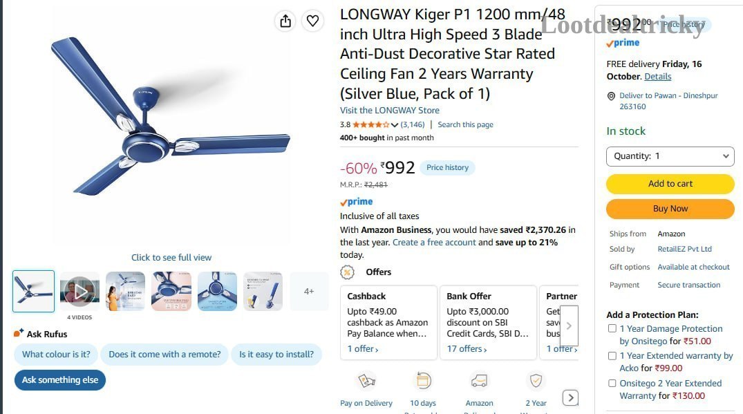 Longway Ceiling Fan – Just ₹992 | Loot Lo