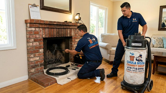 Professional chimney technician at work