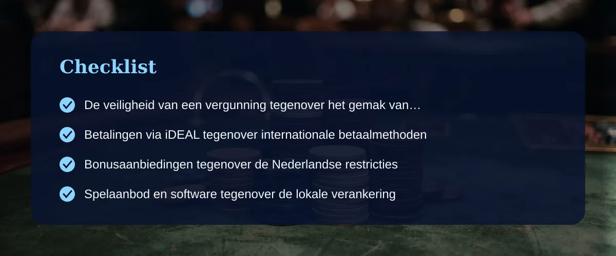 Alle casino online in Nederland: vergunning tegenover vrijheid — Checklist