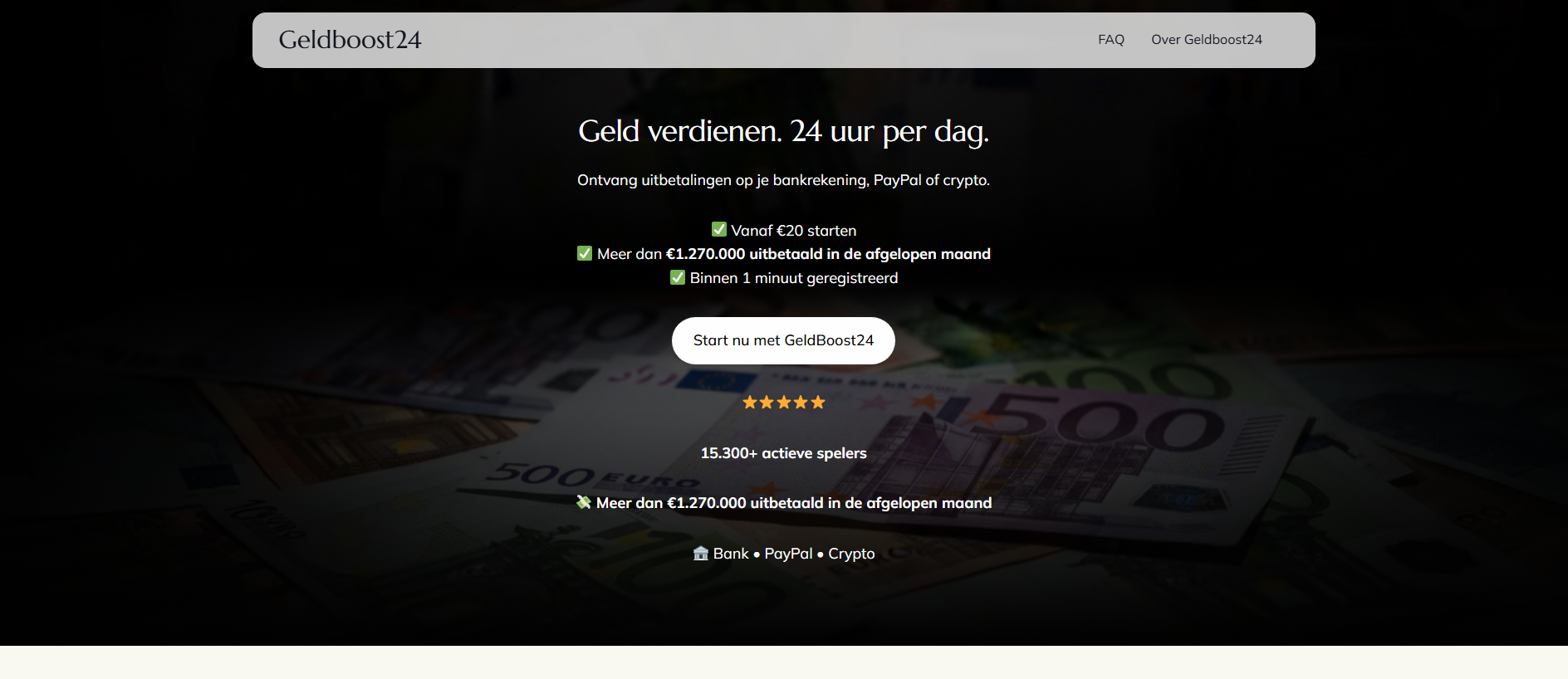 Forensic screenshot of geldboost24.com showing the phishing page layout