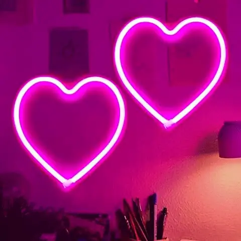 2-Pack Pink Heart Neon LED Sign