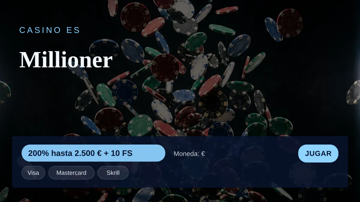 Millioner casino &mdash; bono de bienvenida 200% hasta 2.500 &euro; + 10 FS, pagos: Visa, Mastercard, Skrill, Neteller, Paysafecard