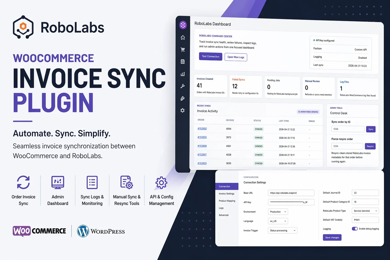RoboLabs WooCommerce Invoice Sync Plugin