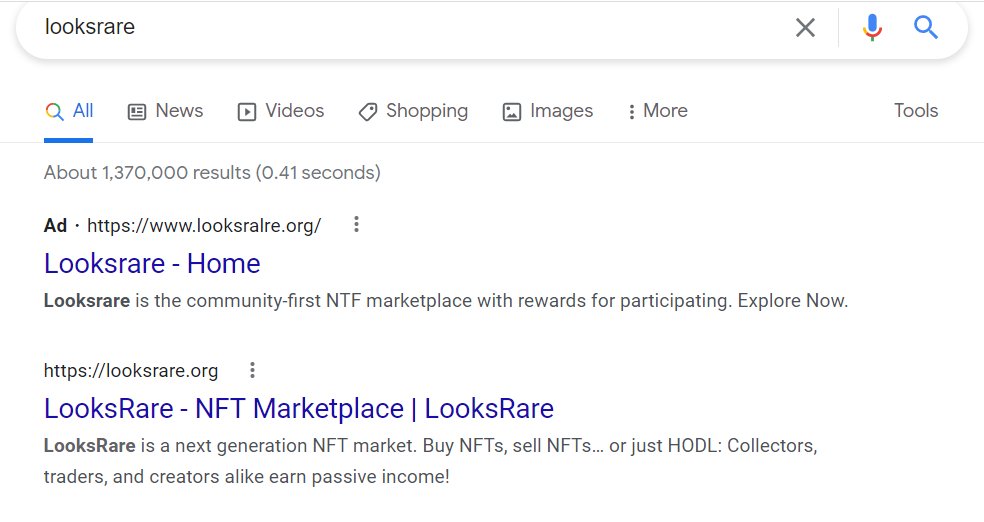Crypto phishing scam with Google advertised search results
