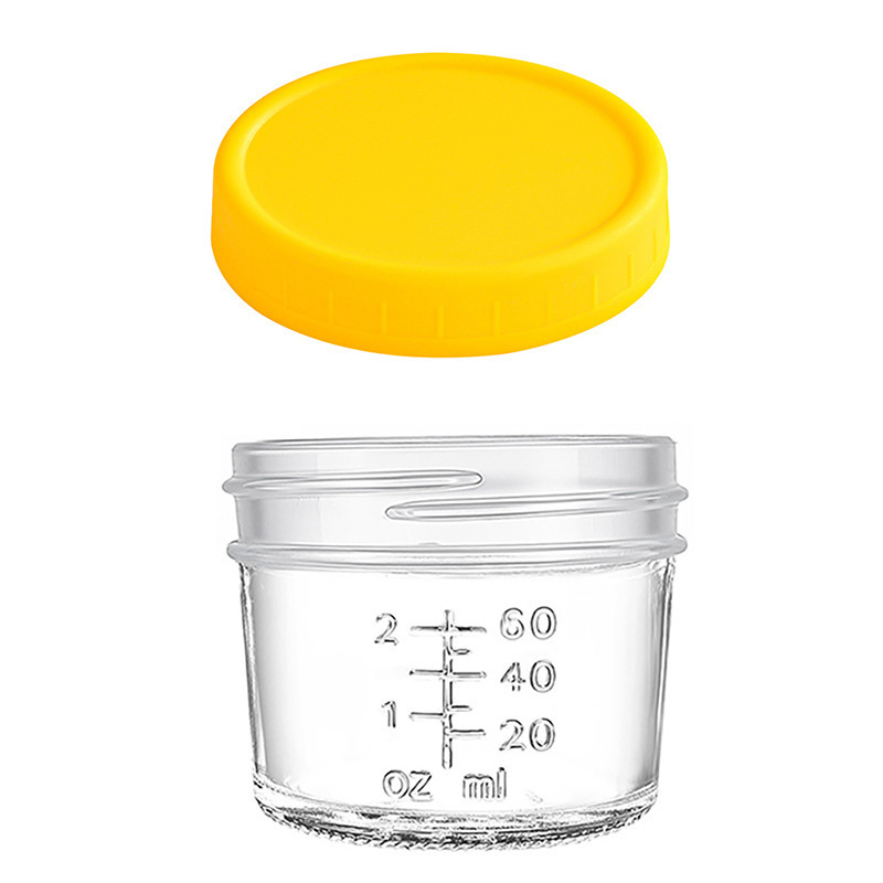 Yellow lid 4oz Glass Storage Jars with Leakproof Lids and Measurement Marks - BPA Free, Microwave and Dishwasher Safe, Ideal for Homemade Purees, Sauce, and Portion Control