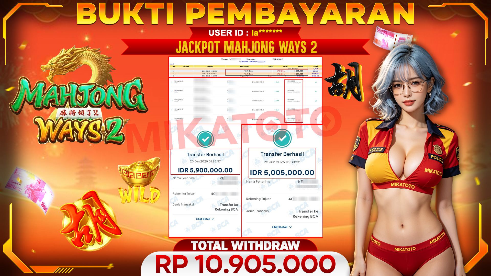 🏆 SELAMAT KEPADA PEMENANG JACKPOT DI Mahjong Ways 2 - PGSoft 10,905,000🏆