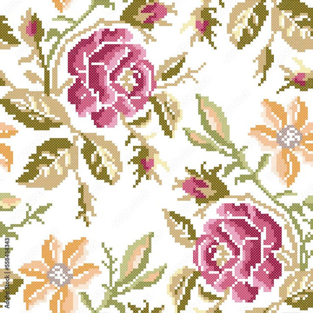Cross Stitch Roses Seamless Pattern Stock Vector Adobe Stock.jpg