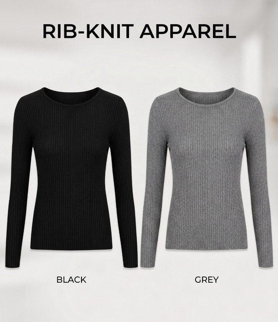 Ladies Ribbed Scoop Neck Long Sleeve T-Shirt