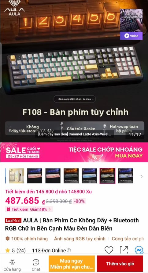 AULA | Bàn Phím Cơ Chơi Game RGB Có Thể Đặt Gỗ Bên Hông