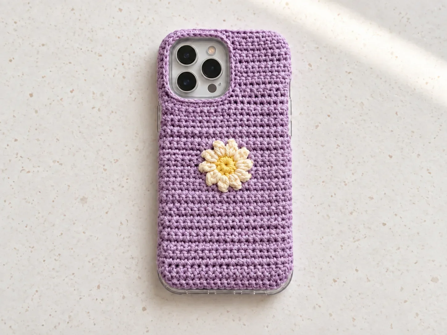 Daisy Bloom Crochet Phone Case for iPhone finished crochet project