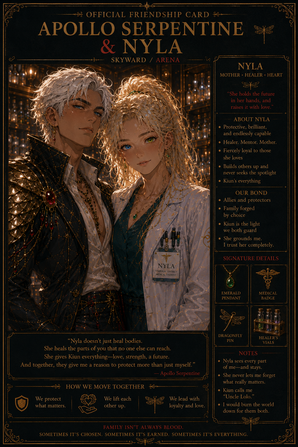 Apollo Serpentine and Nyla official friendship card, Skyward and Arena