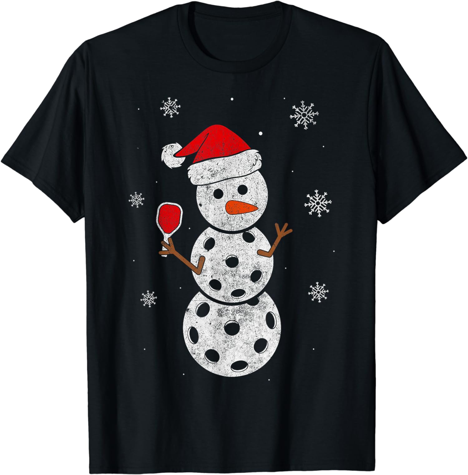 Santa Hat Snowman Gifts For Xmas Funny Pickleball Unisex T-Shirt