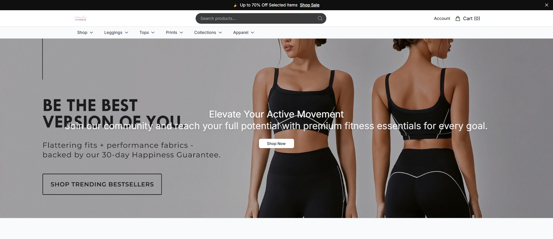 Stored capture of ameliaactivewearofficial.shop