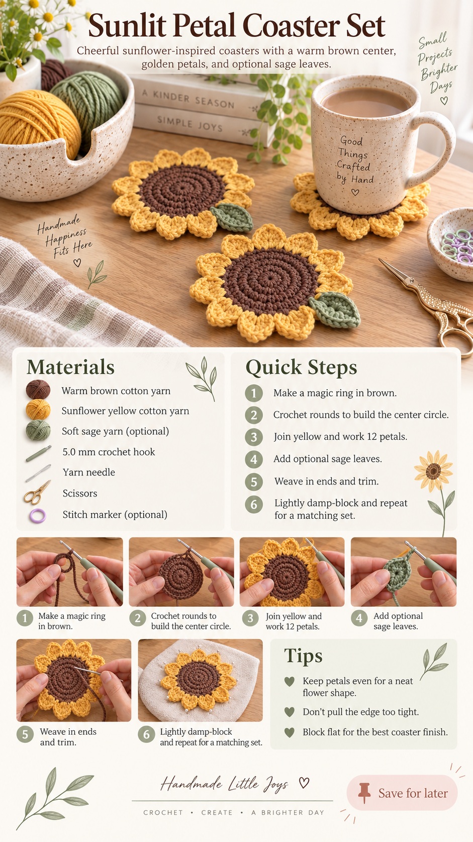 Sunlit Petal Coaster Set Pinterest project poster