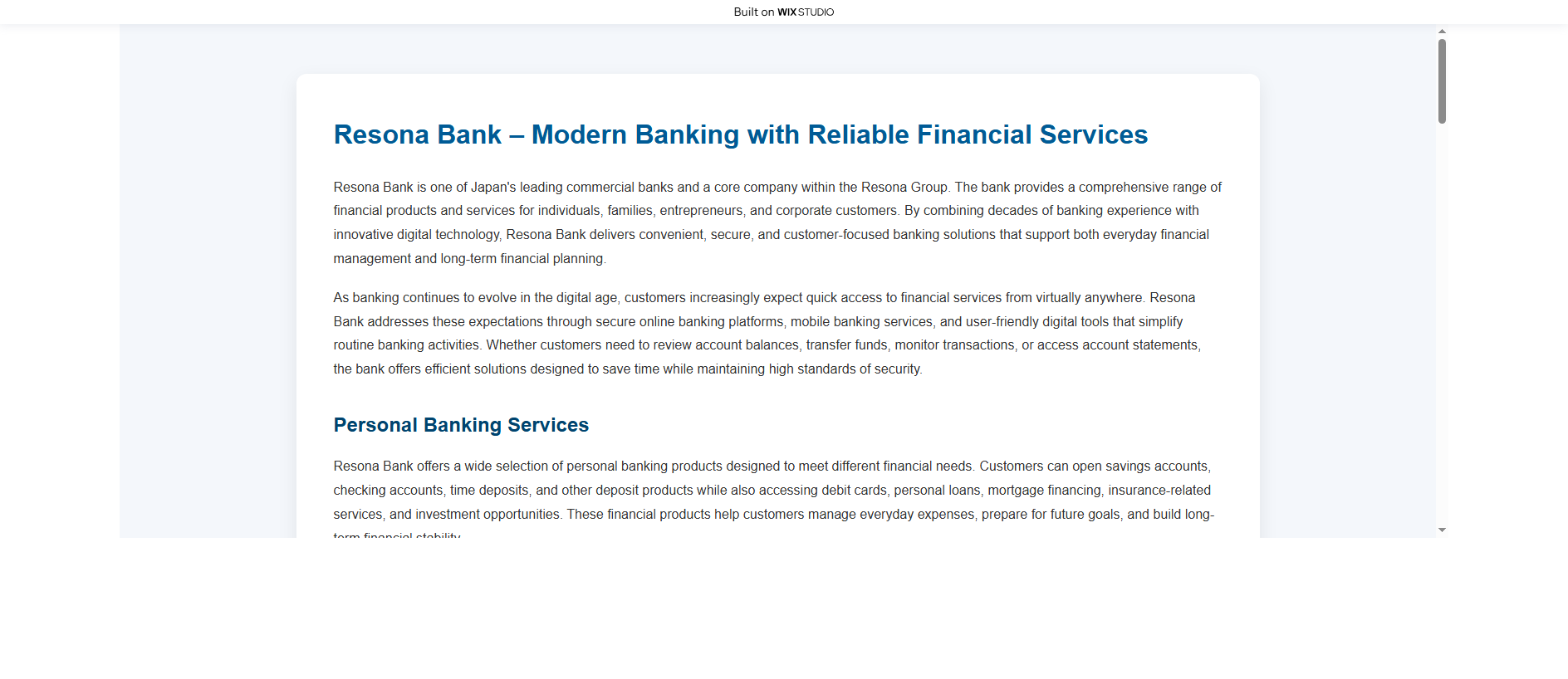 Forensic screenshot of resonabank-co.wixstudio.com showing the phishing page layout